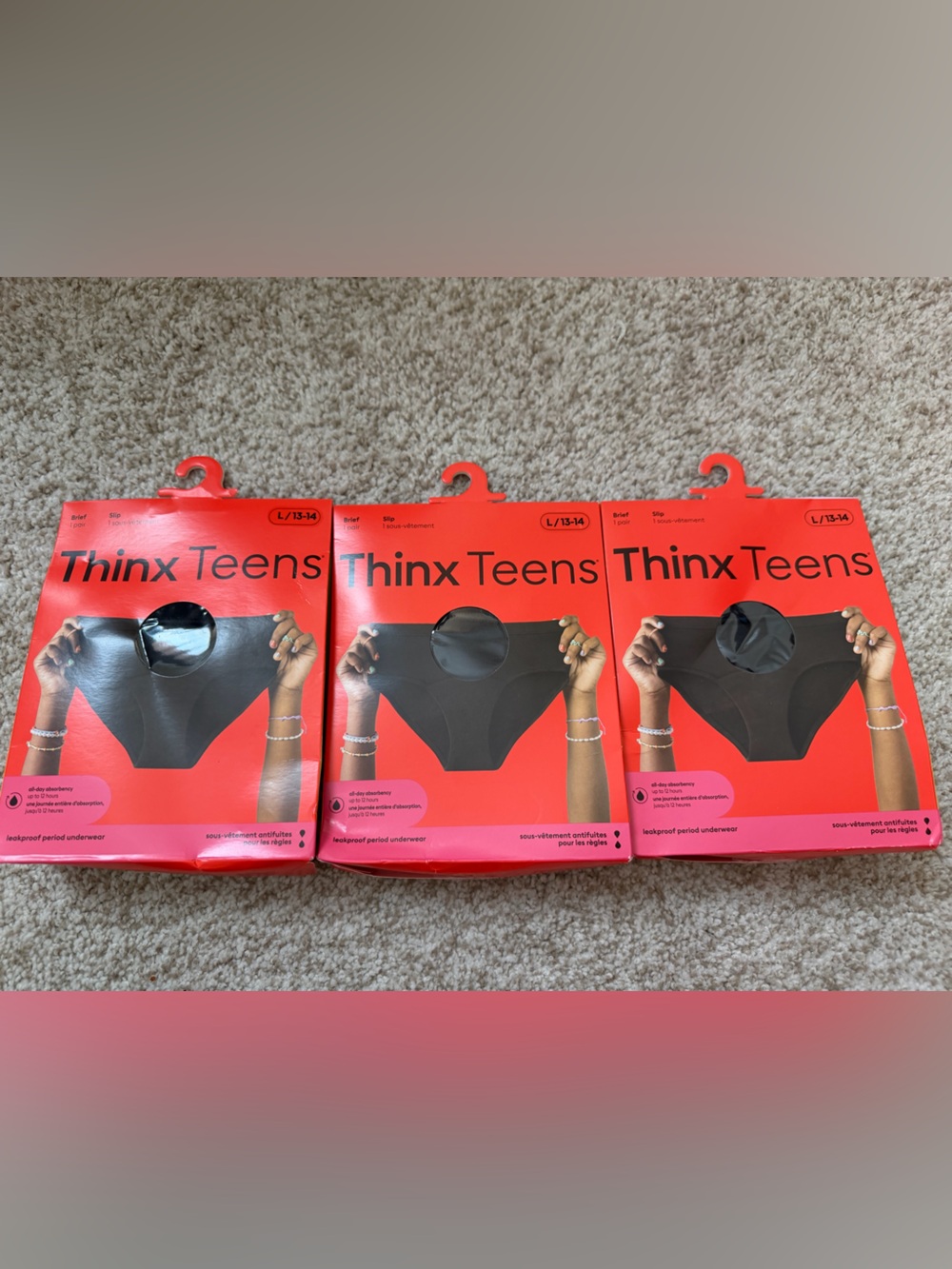 Thinx Teens Black Teen Period Underwear - Pack of 3 - Size L 13/14